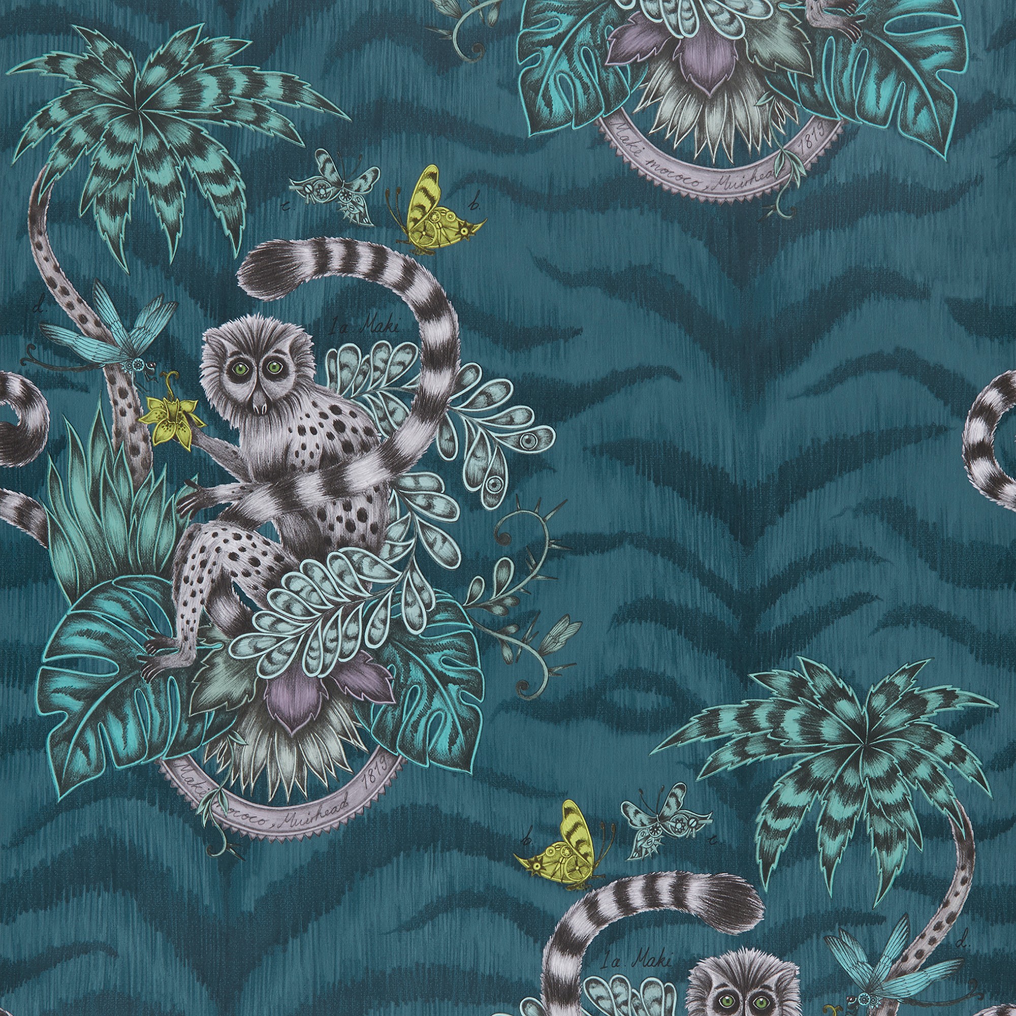 Lemur Wallpaper W0103 03 By Emma J Shipley In Navy Blue